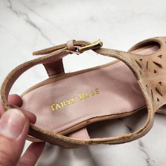 Taryn Rose Tan Leather Espadrille Wedges Sandals Laser Cut W/ Dust Bag 7.5 - Picture 9 of 9